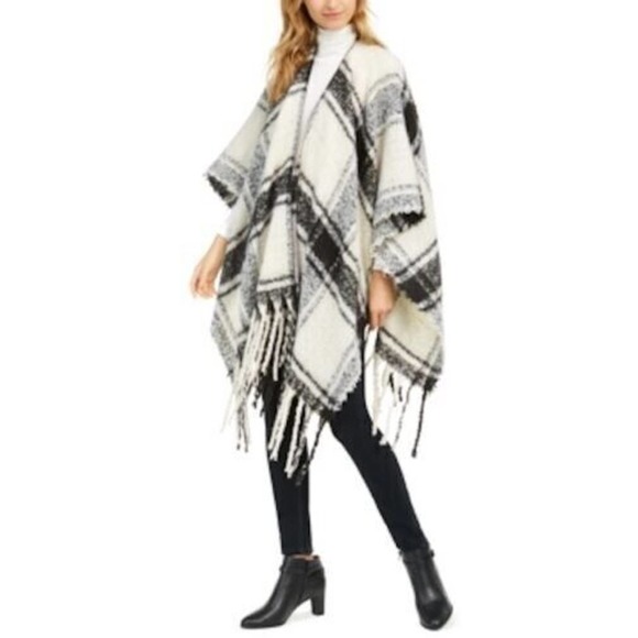 Charter Club Black and White SuperSoft Brushed Fringed Women's Wrap Shawl Poncho - Picture 1 of 1